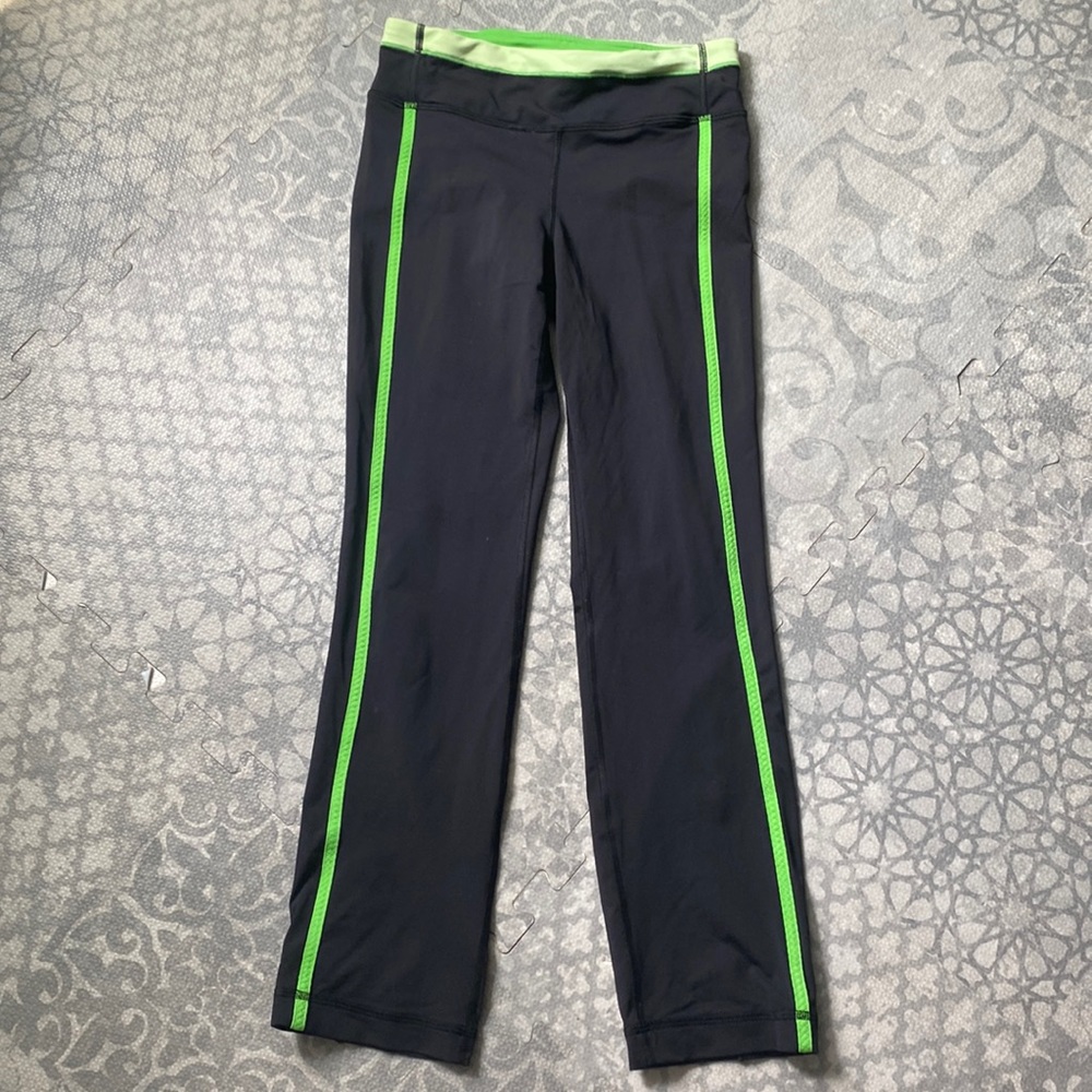 Lululemon Yoga Pants Womens 4 Black Neon Green Pull On Stretch Athletic Pocket